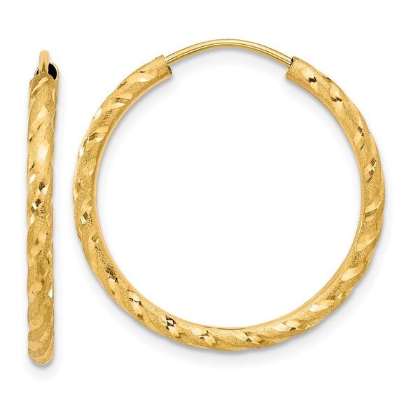 Kazi Luxury 14k Yellow Gold Polished and Satin D/C 2.00mm Endless Hoop Earrings
